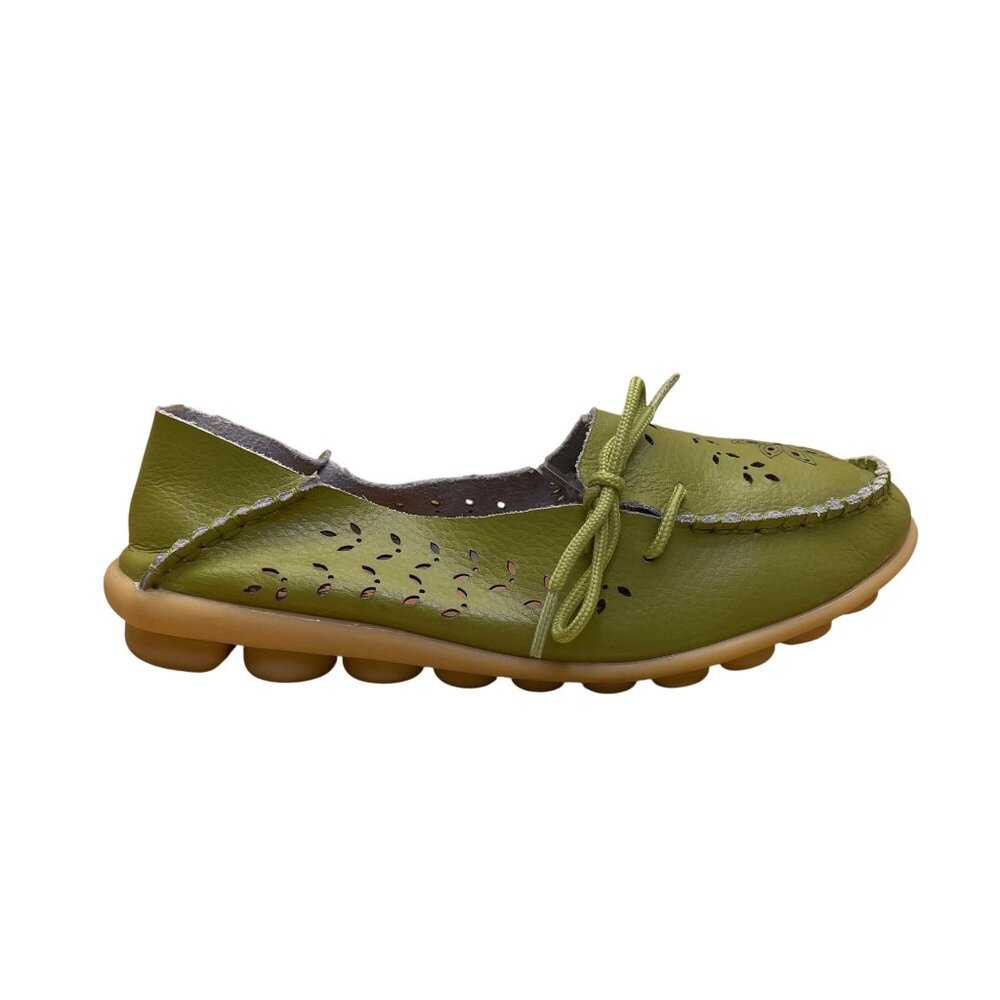 VenusCelia Women’s Green Leather Slip-On Flat Loafers Sz EU39 / US8.5